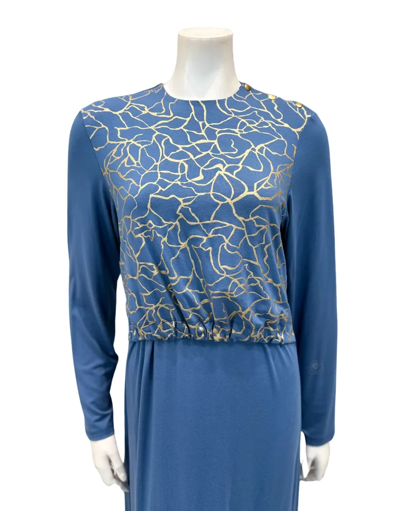 11908 Blue Gold Veins Cotton Nursing Nightgown