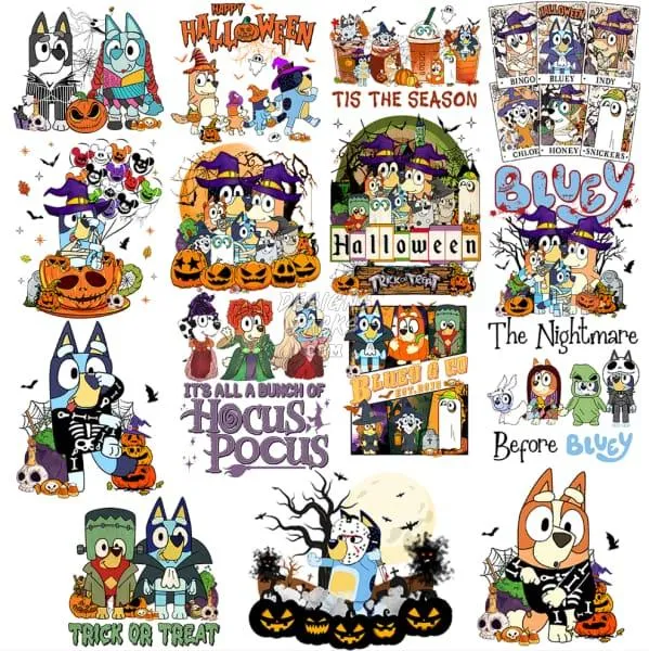15 Halloween Kids Dogs Cartoon Designs Bundle PNG