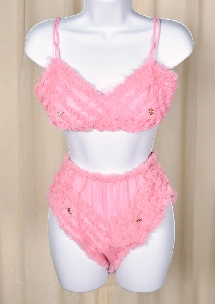 1960s Vintage Pink Ruffle Rosette 3pc