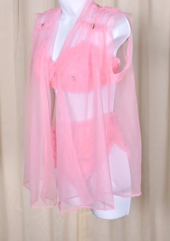 1960s Vintage Pink Ruffle Rosette 3pc