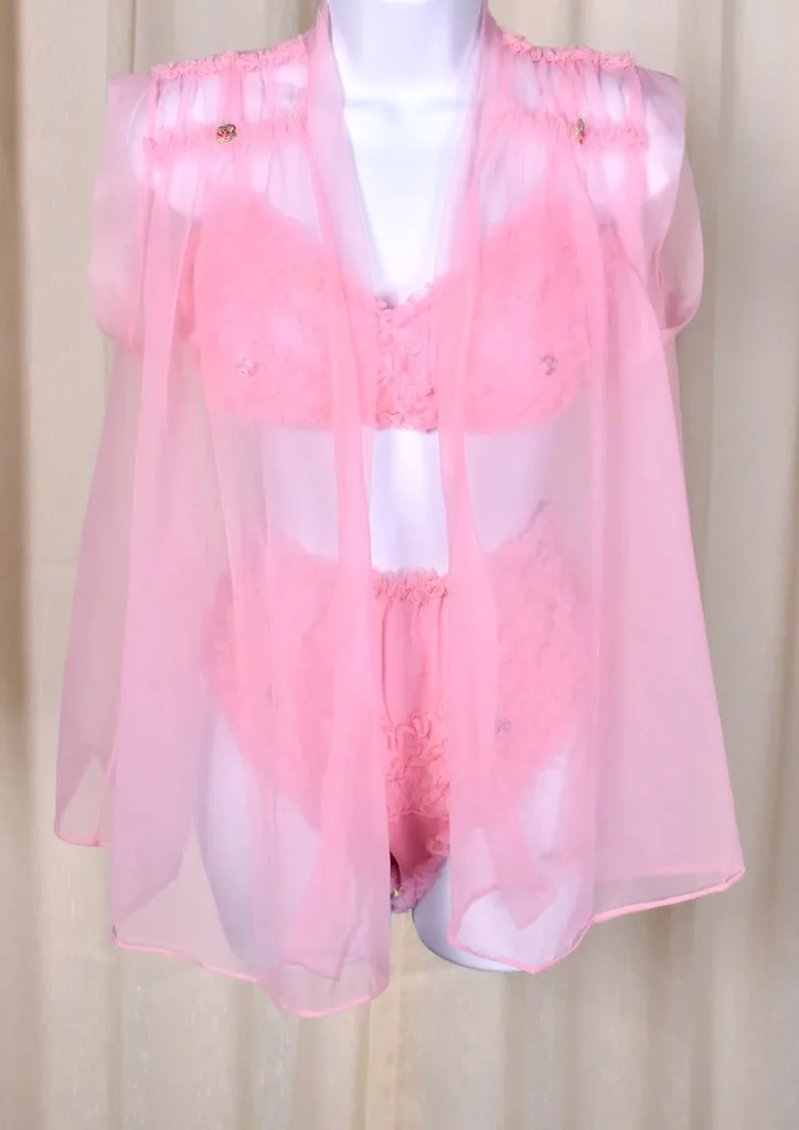 1960s Vintage Pink Ruffle Rosette 3pc
