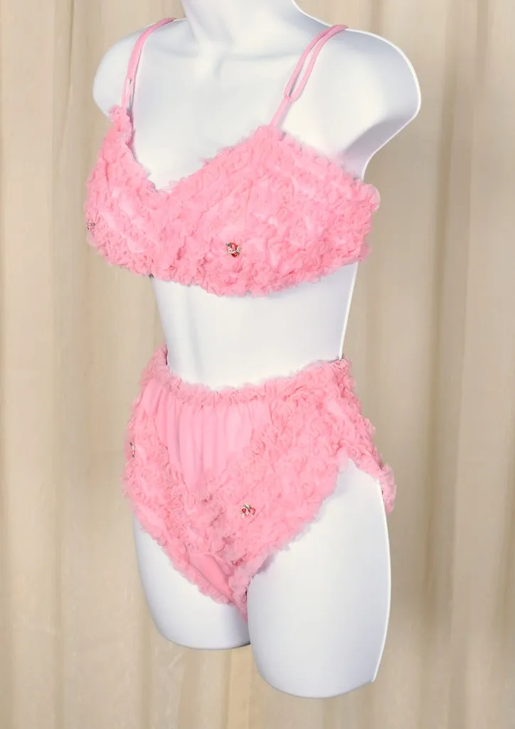 1960s Vintage Pink Ruffle Rosette 3pc
