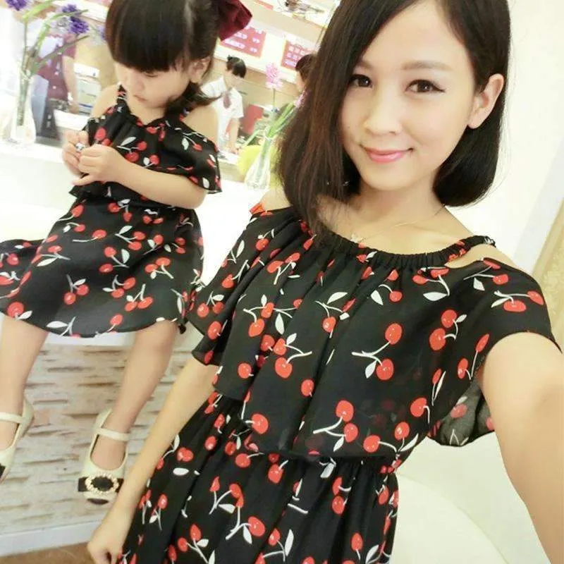 1pc Mother Daughter Dresses Clothes Family Matching Summer Outfits  Mom Girl Fashion Short Floral Sets vetement maman et fille