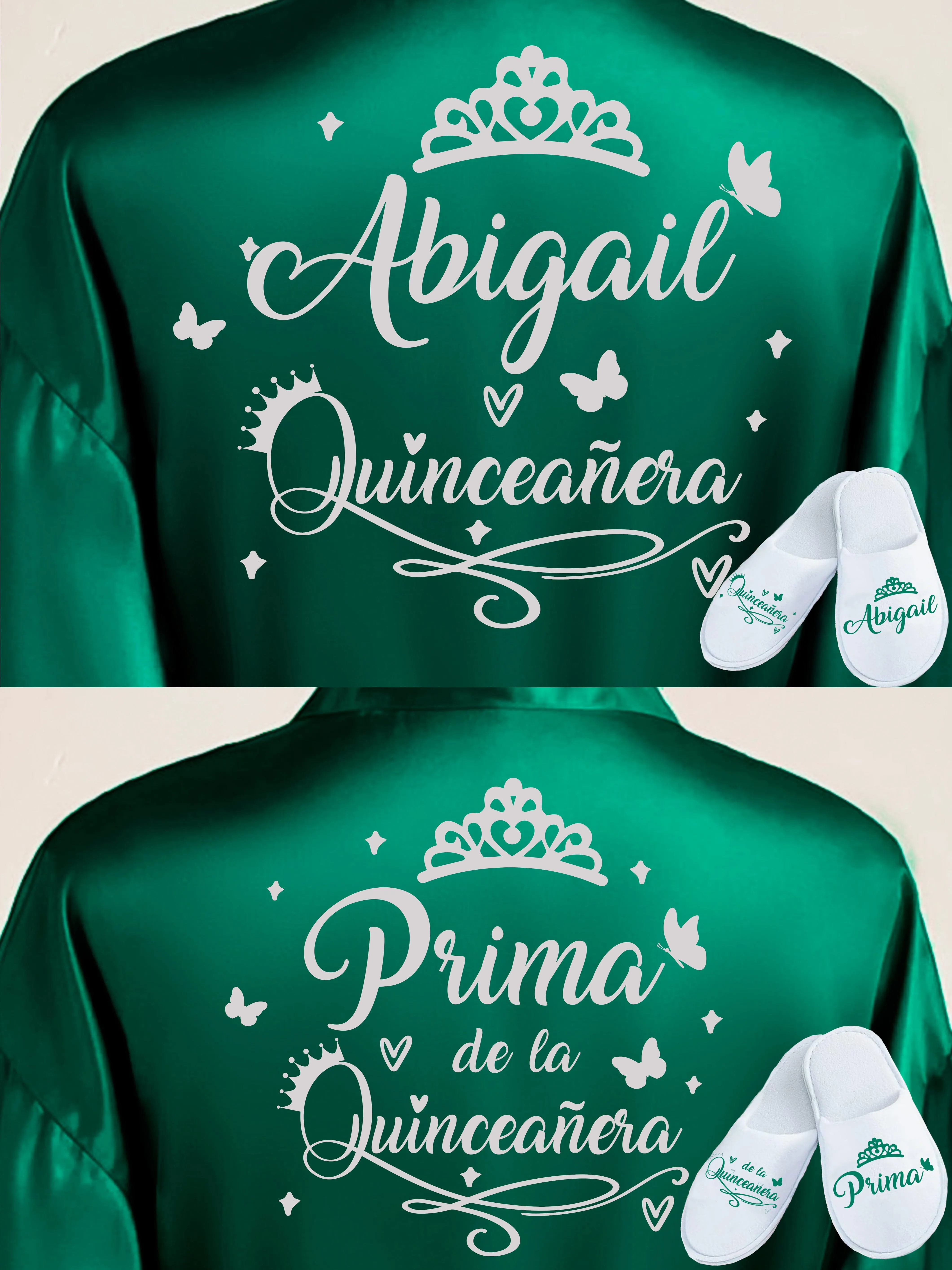 2 Batas y zapatillas Quinceanera Green with Silver