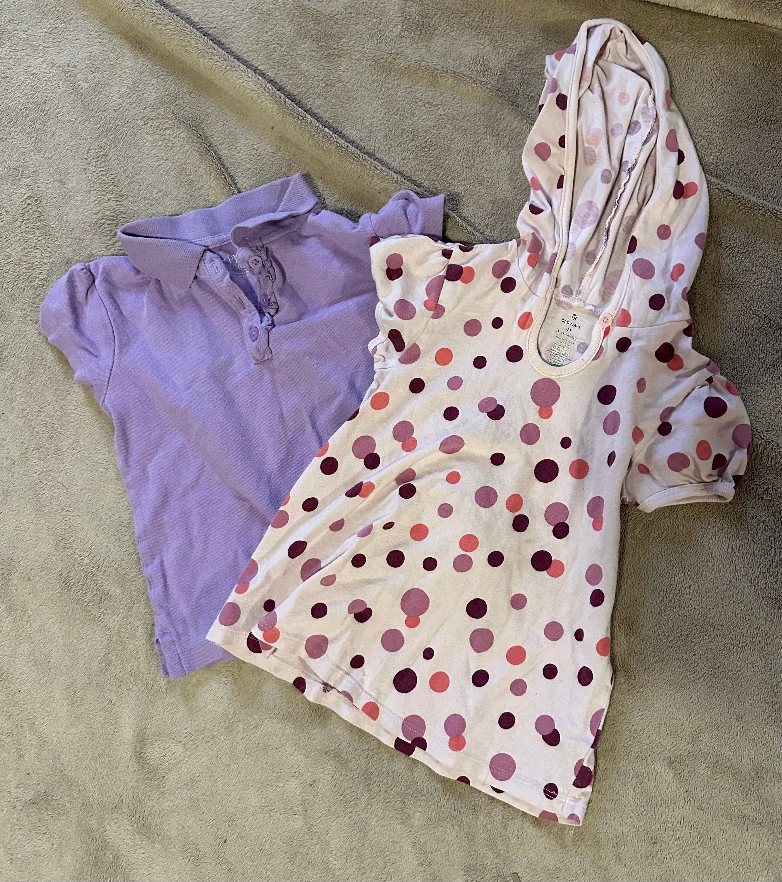 2 shirts. Purple polo, Pink w dots - size Kids Clothing:     4 & 4T