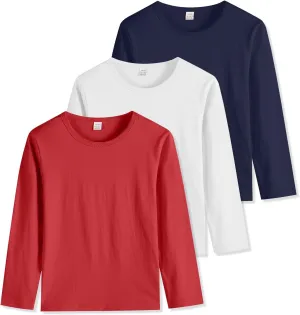 3-Pack Boys' Long Sleeve Shirts Kids Basic Long Sleeve Tees Toddlers' Crew Neck Soft Fall Tops