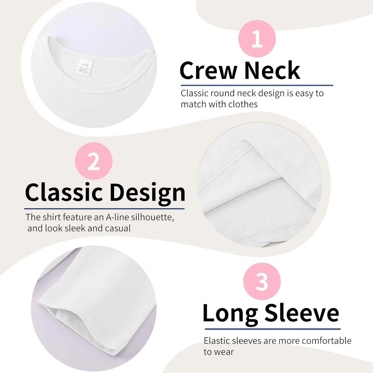 3-Pack Boys' Long Sleeve Shirts Kids Basic Long Sleeve Tees Toddlers' Crew Neck Soft Fall Tops