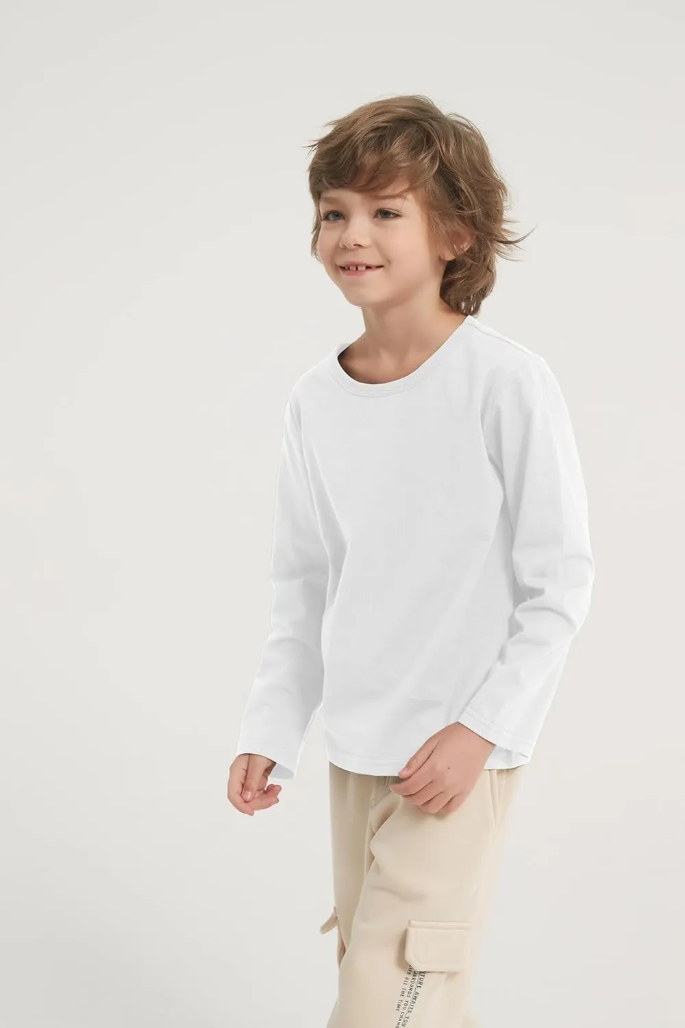 3-Pack Boys' Long Sleeve Shirts Kids Basic Long Sleeve Tees Toddlers' Crew Neck Soft Fall Tops