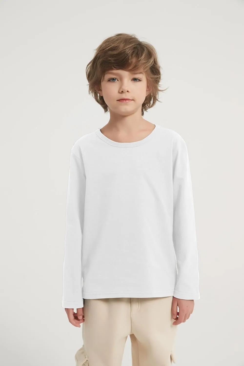 3-Pack Boys' Long Sleeve Shirts Kids Basic Long Sleeve Tees Toddlers' Crew Neck Soft Fall Tops