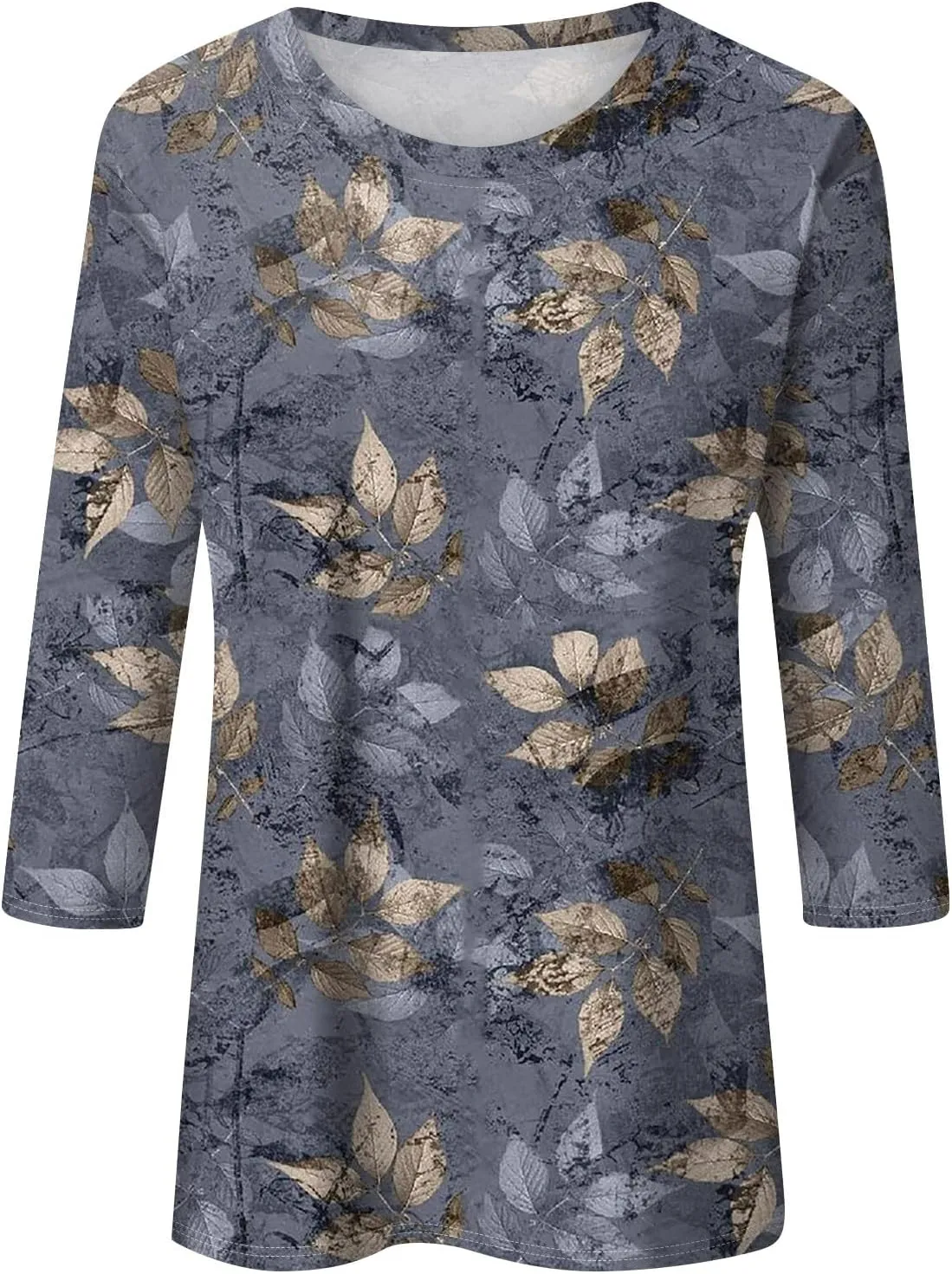 3/4 Length Sleeve Shirts for Women, Round Neck Cute Tunic Tops Basic Tees Casual Printed Blouses Loose Shirt Tops