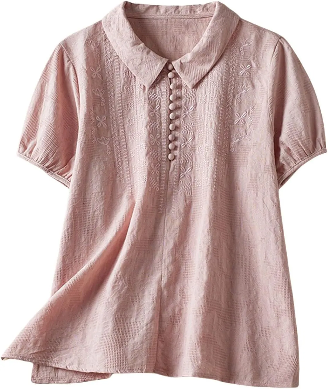 3/4 Length Sleeve Womens Tops Summer Linen Embroidered Print Chinese Shirts Casual Boho Tops Basic Tees Loose Fit