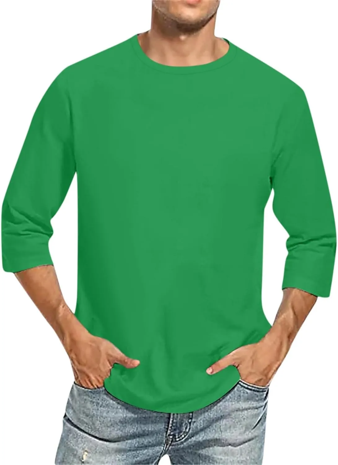 3/4 Sleeve Shirt for Men Solid Color Crew Neck Baseball T-Shirts Three Quarter Sleeve T Shirts Summer Casual Tees
