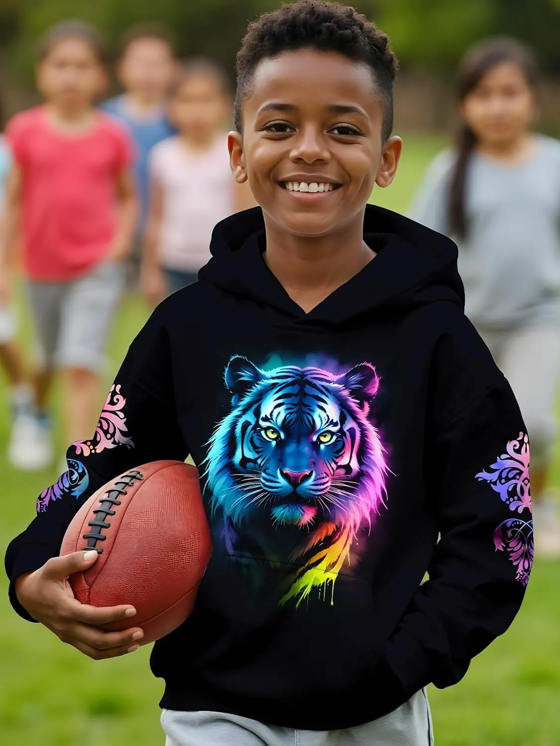 3D Printed Hoodies For Boys Girls Kids Sweatshirts Pullover Novelty Cool Clothes Black Red