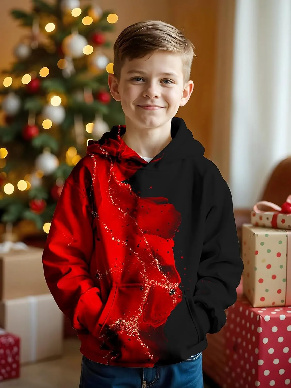 3D Printed Hoodies For Boys Girls Kids Sweatshirts Pullover Novelty Cool Clothes Black Red