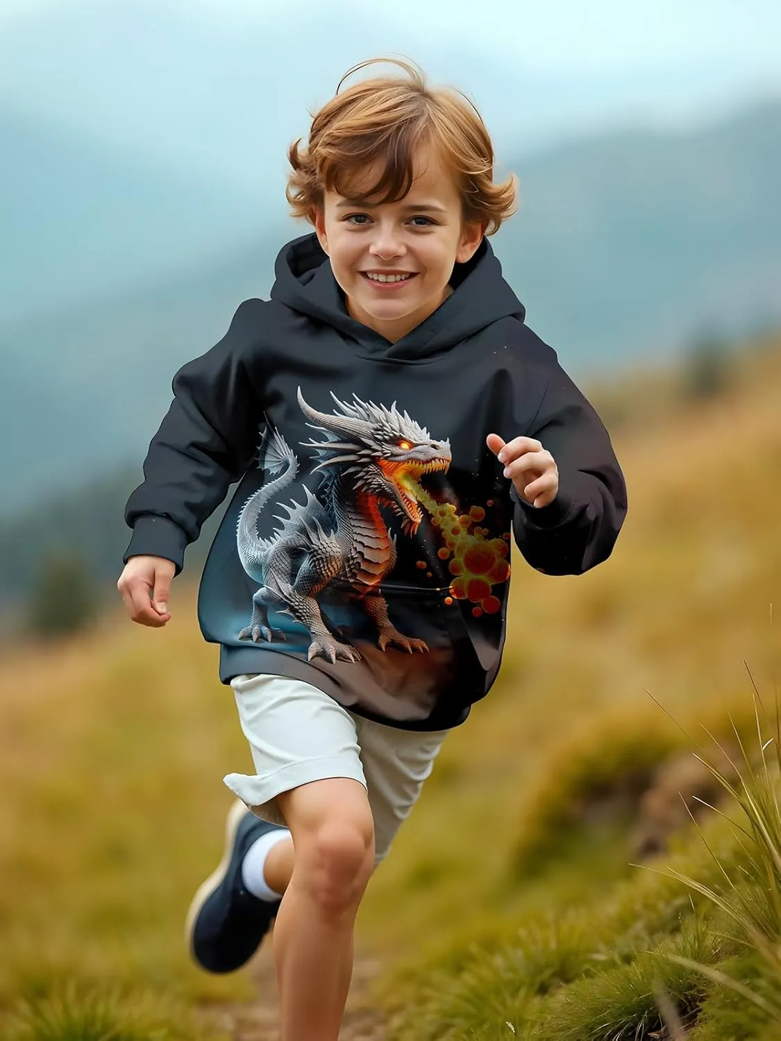 3D Printed Hoodies For Boys Girls Kids Sweatshirts Pullover Novelty Cool Clothes Black Red
