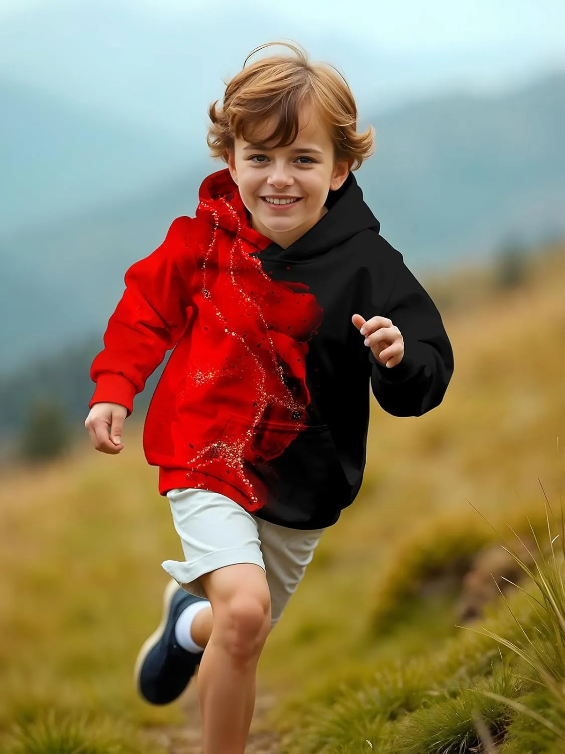 3D Printed Hoodies For Boys Girls Kids Sweatshirts Pullover Novelty Cool Clothes Black Red