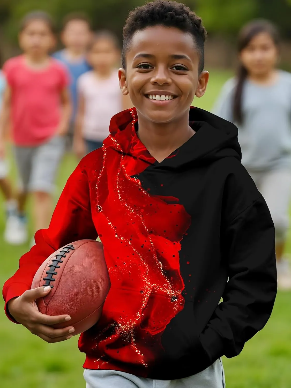3D Printed Hoodies For Boys Girls Kids Sweatshirts Pullover Novelty Cool Clothes Black Red