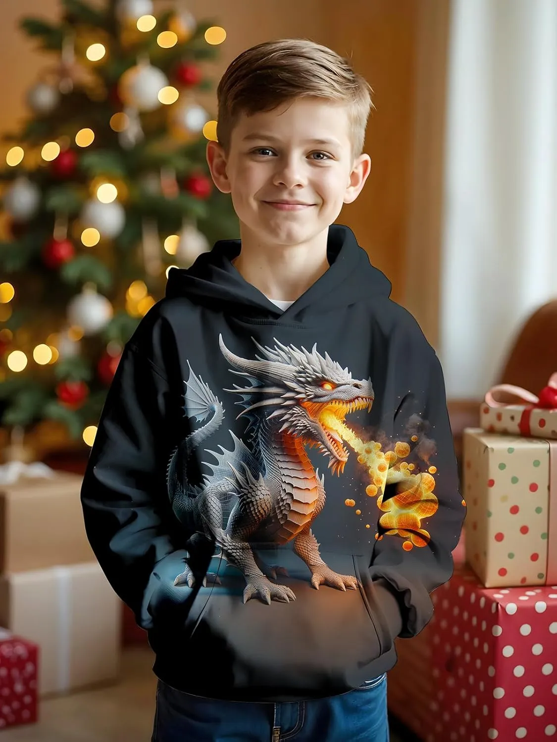 3D Printed Hoodies For Boys Girls Kids Sweatshirts Pullover Novelty Cool Clothes Black Red
