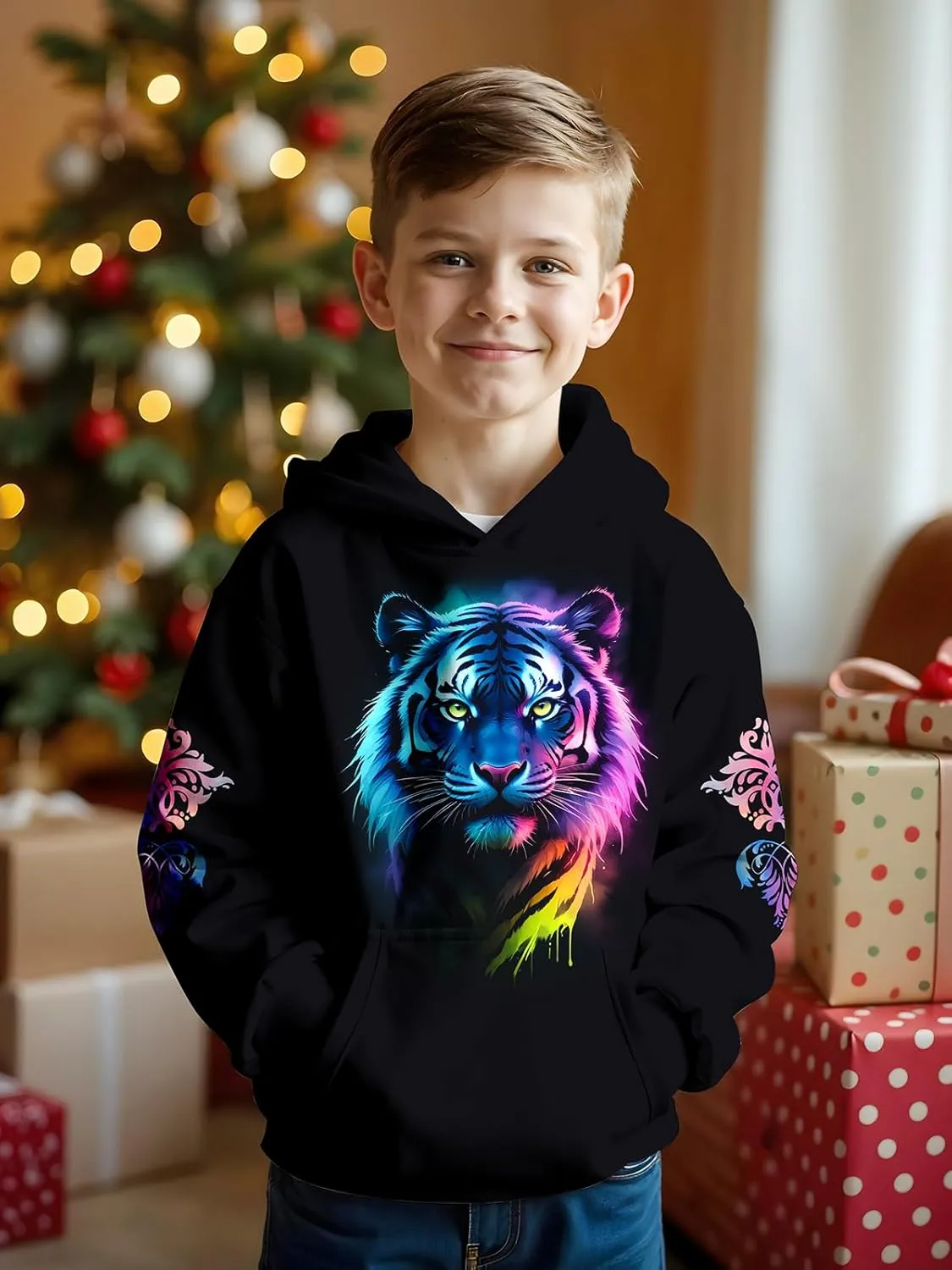 3D Printed Hoodies For Boys Girls Kids Sweatshirts Pullover Novelty Cool Clothes Black Red