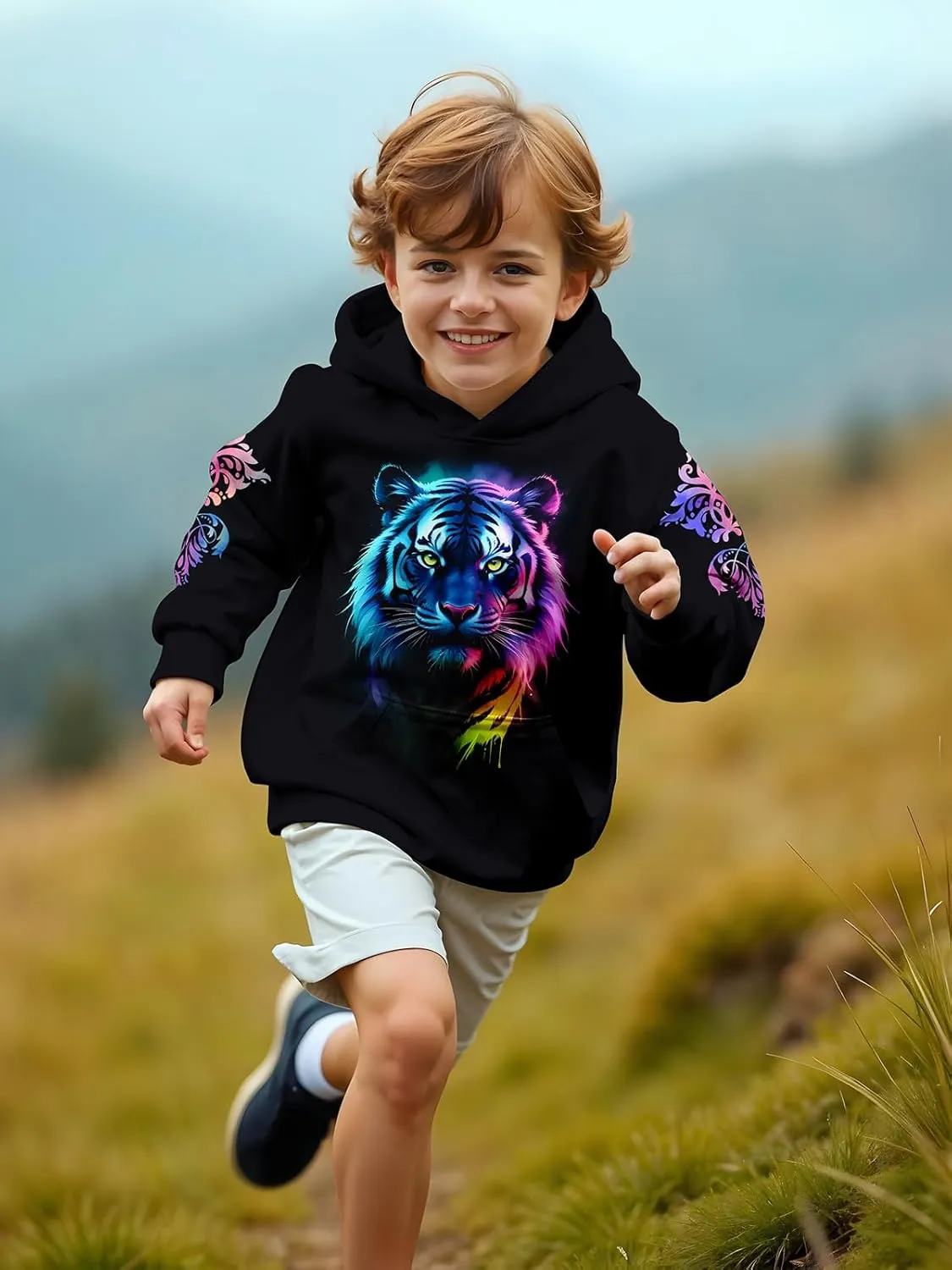 3D Printed Hoodies For Boys Girls Kids Sweatshirts Pullover Novelty Cool Clothes Black Red