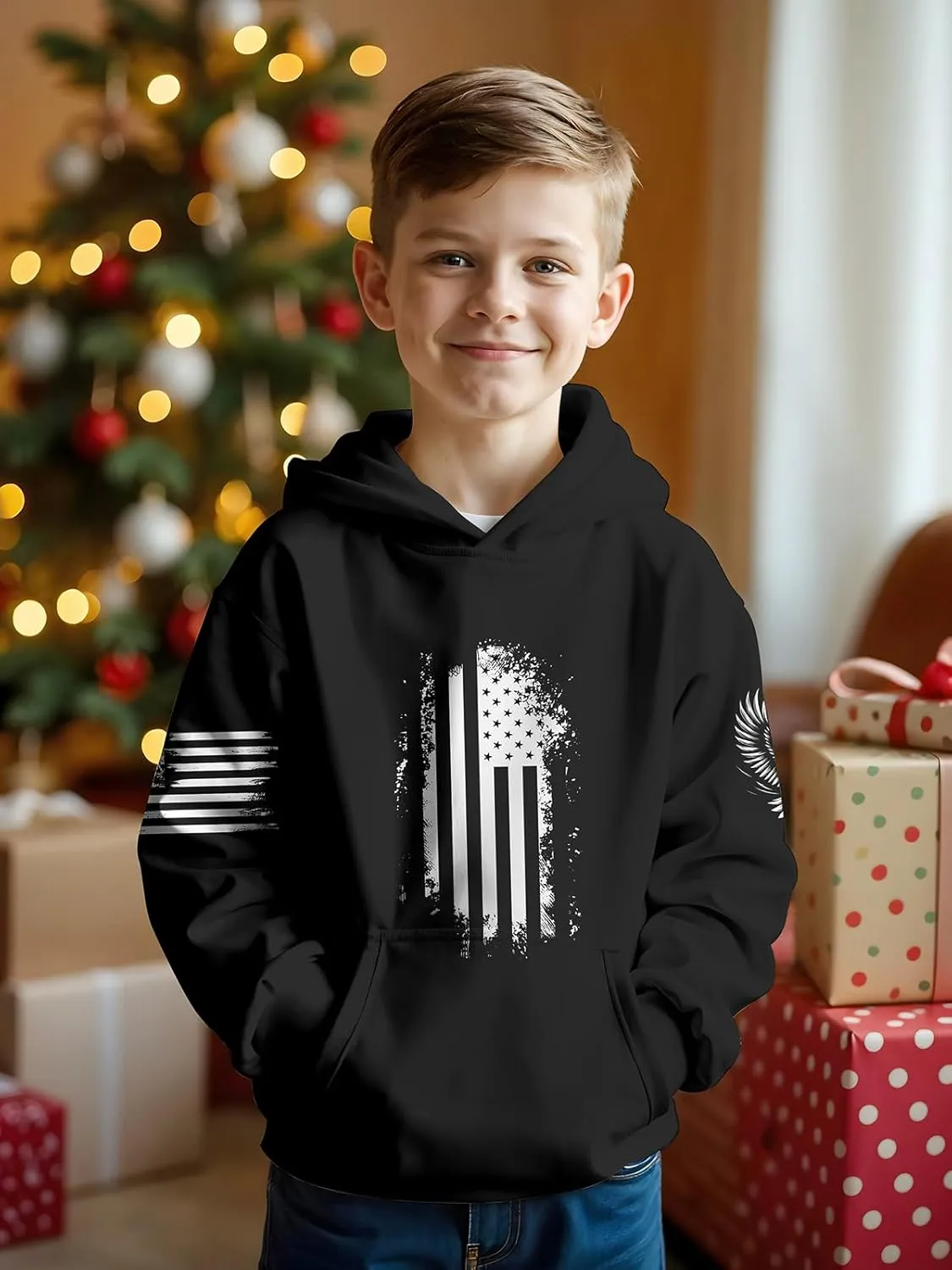 3D Printed Hoodies For Boys Girls Kids Sweatshirts Pullover Novelty Cool Clothes Black Red