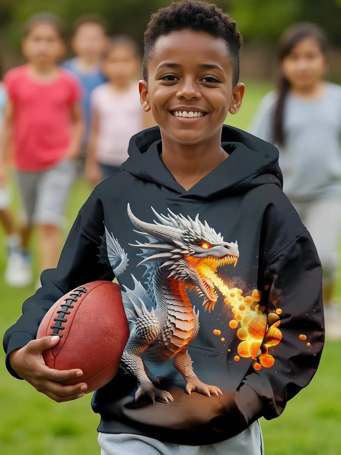 3D Printed Hoodies For Boys Girls Kids Sweatshirts Pullover Novelty Cool Clothes Black Red
