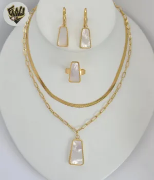 (4-7006) Stainless Steel - 3mm Layering Necklace Nacar Set