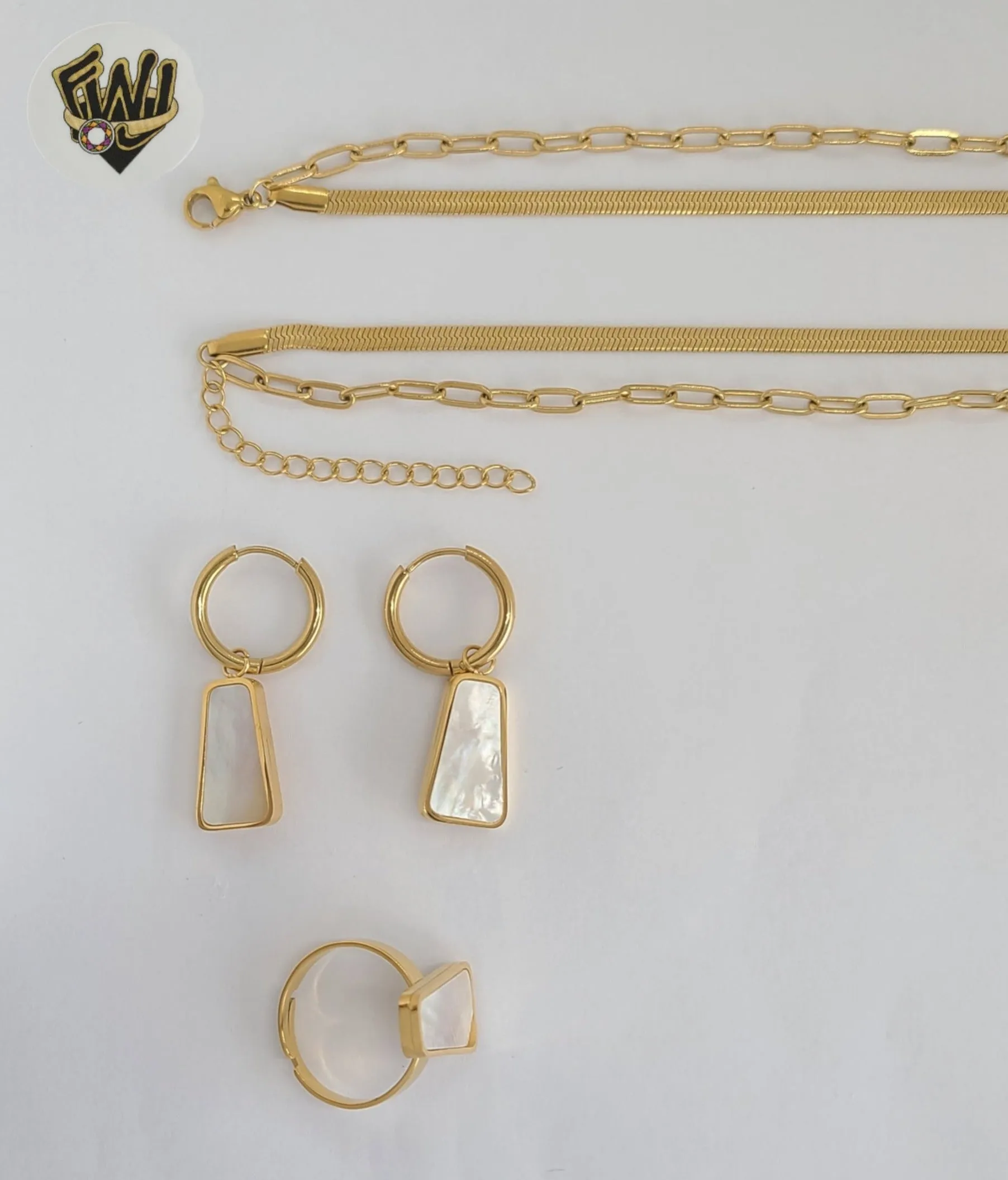 (4-7006) Stainless Steel - 3mm Layering Necklace Nacar Set
