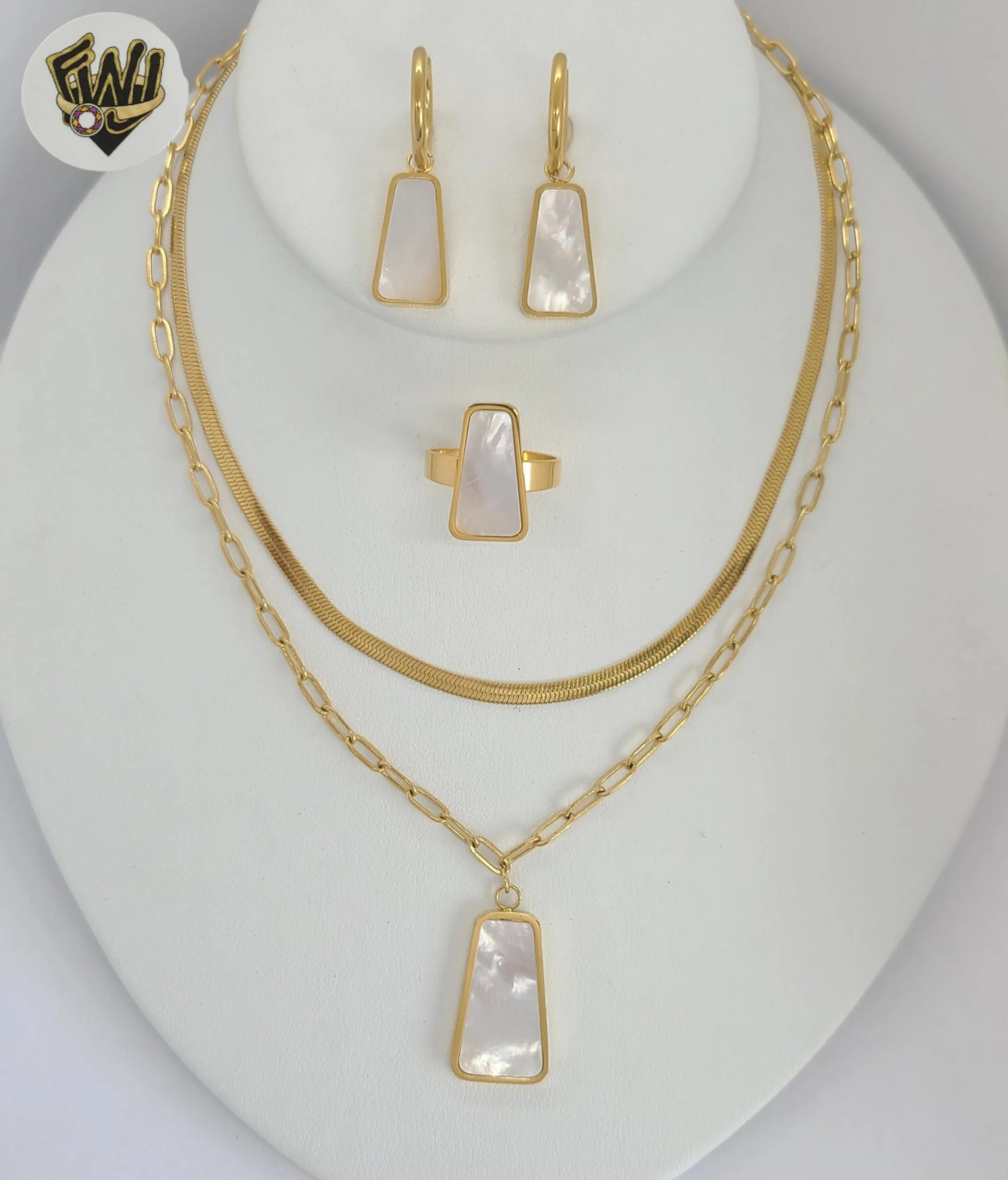 (4-7006) Stainless Steel - 3mm Layering Necklace Nacar Set