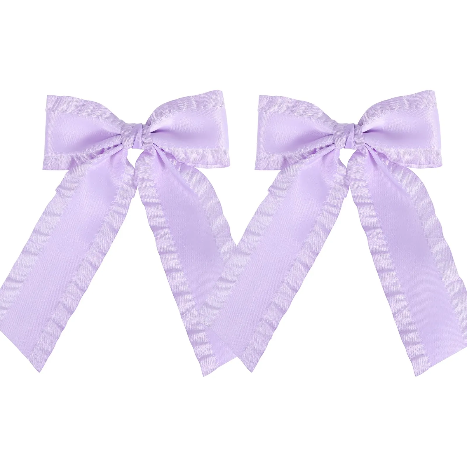 4" Ruffle Ribbon Hair Bow Clips for Girls,Light Purple Silky Satin Bowknot Alligator Barrettes with Long Tail,Cute Handmade Ponytail Holder Accessories for Toddler Teens Kids Women