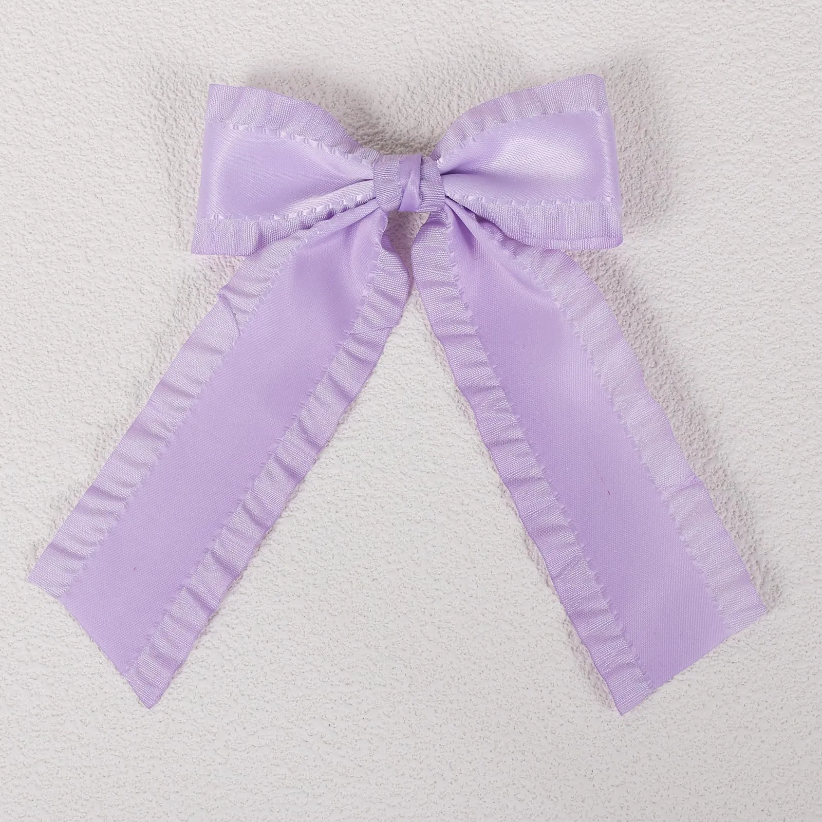 4" Ruffle Ribbon Hair Bow Clips for Girls,Light Purple Silky Satin Bowknot Alligator Barrettes with Long Tail,Cute Handmade Ponytail Holder Accessories for Toddler Teens Kids Women