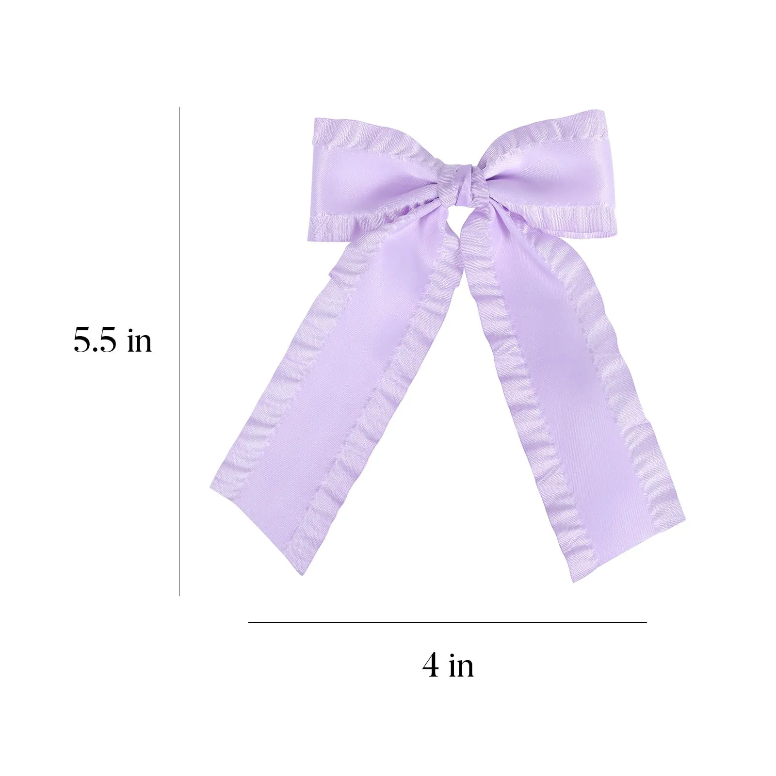 4" Ruffle Ribbon Hair Bow Clips for Girls,Light Purple Silky Satin Bowknot Alligator Barrettes with Long Tail,Cute Handmade Ponytail Holder Accessories for Toddler Teens Kids Women
