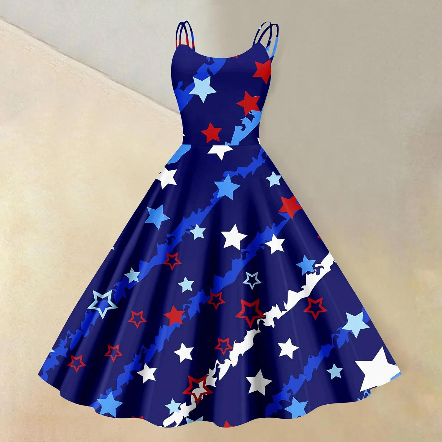 4Th of July Dresses for Women Midi Red White and Blue Dress Sleeveless USA Flag Dresses Holiday Festival Party Dress