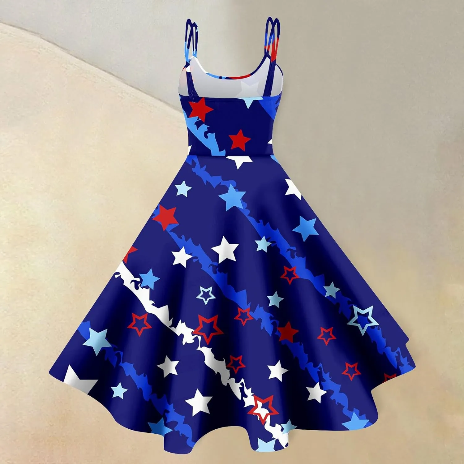 4Th of July Dresses for Women Midi Red White and Blue Dress Sleeveless USA Flag Dresses Holiday Festival Party Dress