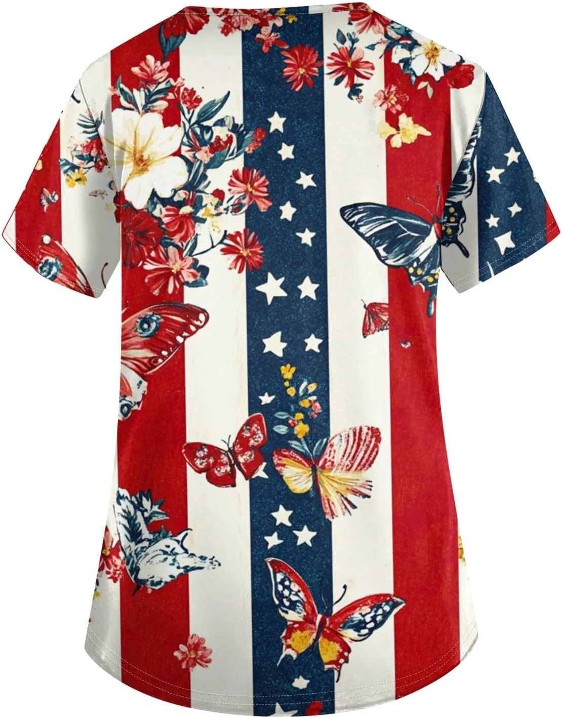 4th of July Tops Casual Nurse Uniforms 2025 Scrub Tops for Women Short Sleeve Scrub V Neck Shirt with Pockets