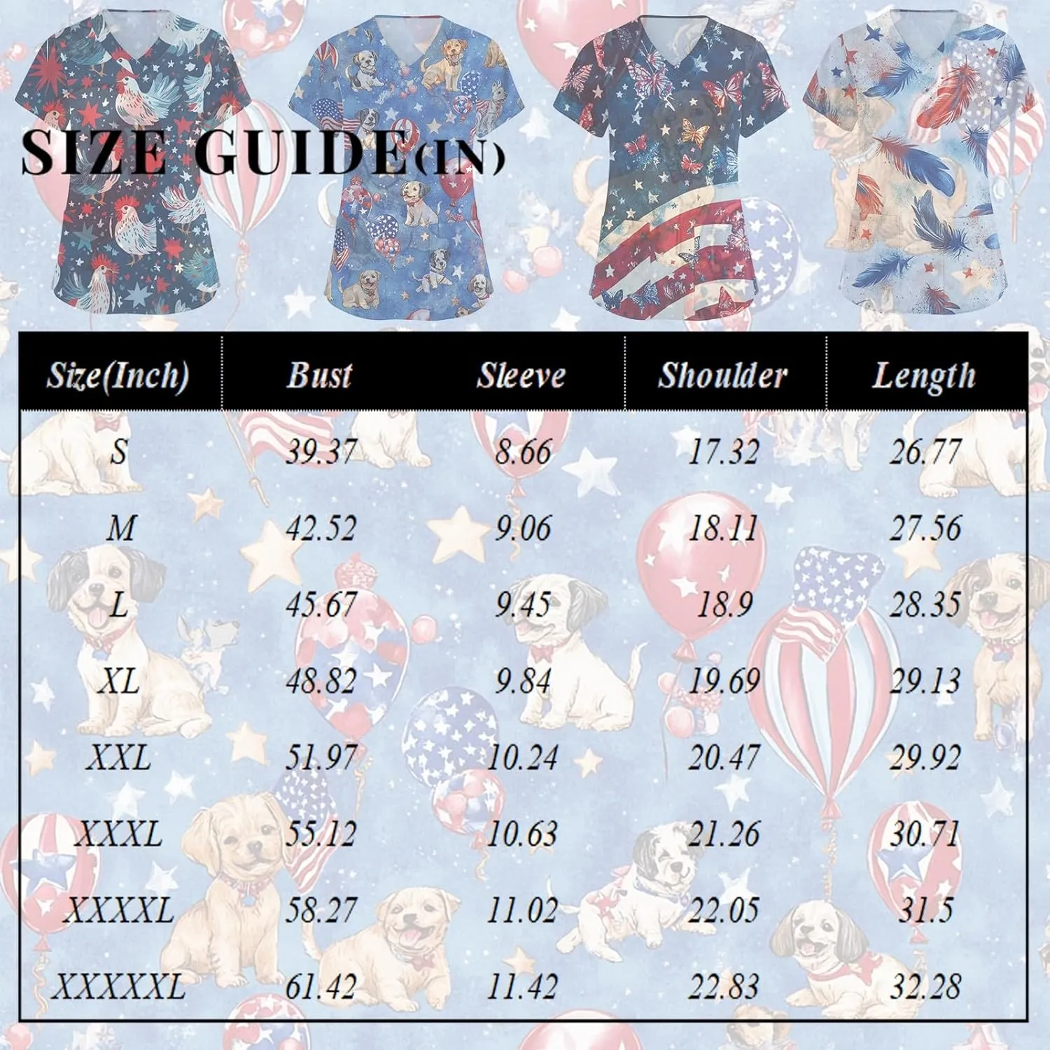 4th of July Tops Casual Nurse Uniforms 2025 Scrub Tops for Women Short Sleeve Scrub V Neck Shirt with Pockets