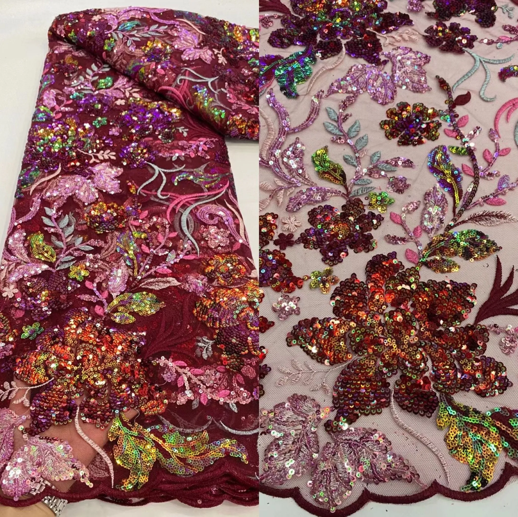 5 YARDS / 12 COLORS / Ruby Multicolor Secret Vines Glitter Sequin Beaded Embroidery Tulle Mesh Lace Party Prom Bridal Dress Fabric