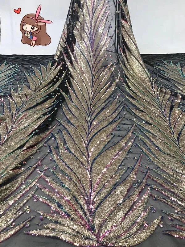 5 YARDS / 2 COLORS / Gina Beaded Embroidery Glitter Mesh Lace  Party Prom Bridal Dress Fabric