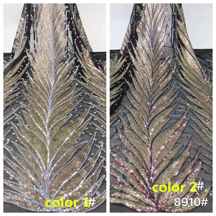 5 YARDS / 2 COLORS / Gina Beaded Embroidery Glitter Mesh Lace  Party Prom Bridal Dress Fabric
