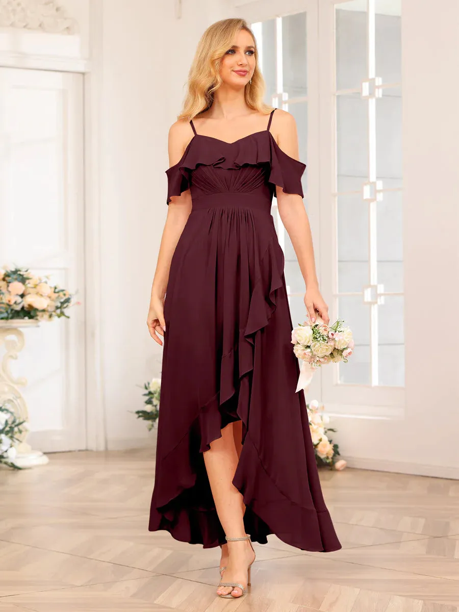 A-Line/Princess Spaghetti Straps Long Wedding Party Dresses With Ruffles