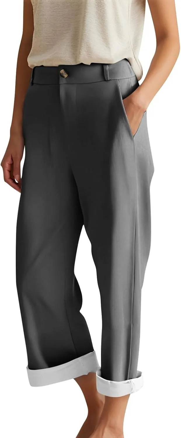 ADHOWBEW Capri Pants for Women Straight Leg Vacation Elastic Waist Comfy Casual Dressy Relaxed Fit Pants