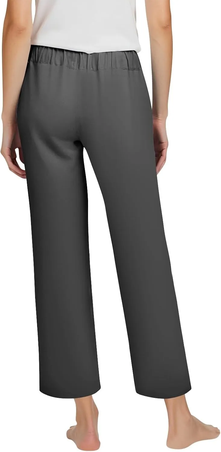 ADHOWBEW Capri Pants for Women Straight Leg Vacation Elastic Waist Comfy Casual Dressy Relaxed Fit Pants