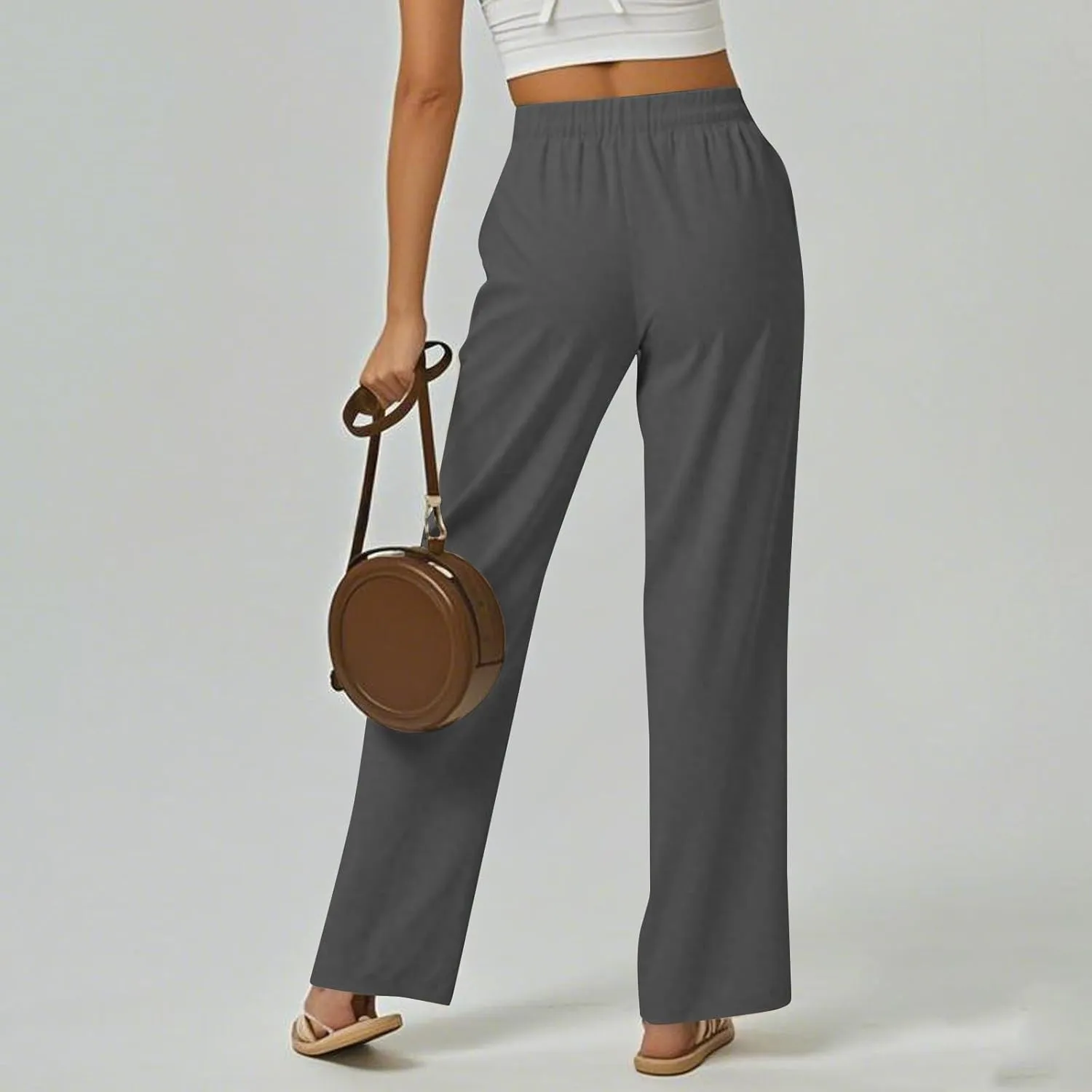 ADHOWBEW Summer Pants for Women 2025 Vacation Baggy Cotton Linen Boho Comfy Plus Size Dressy Elastic Waisted Pants