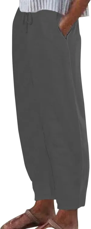 ADHOWBEW Summer Pants for Women 2025 Vacation Baggy Cotton Linen Boho Comfy Plus Size Dressy Elastic Waisted Pants