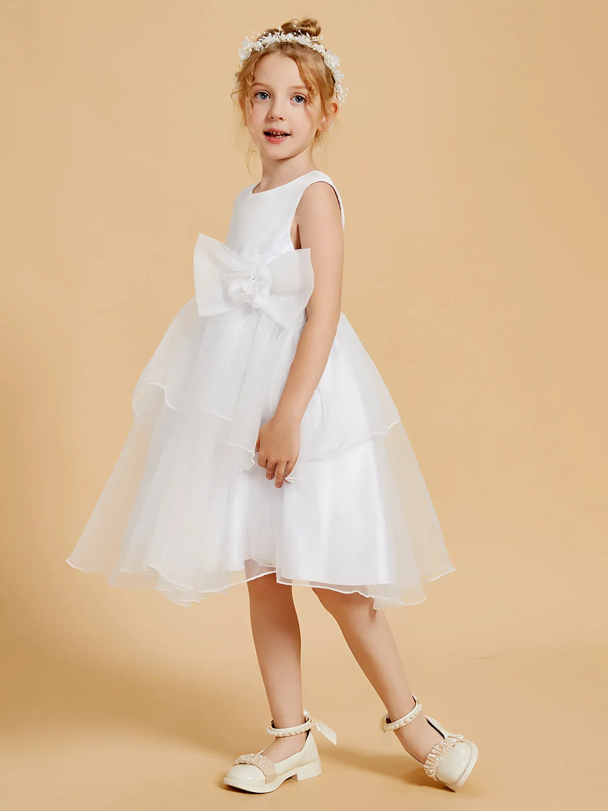 Adorables Robes de Fille Longueur aux Genoux avec Accents de Nœud Papillon