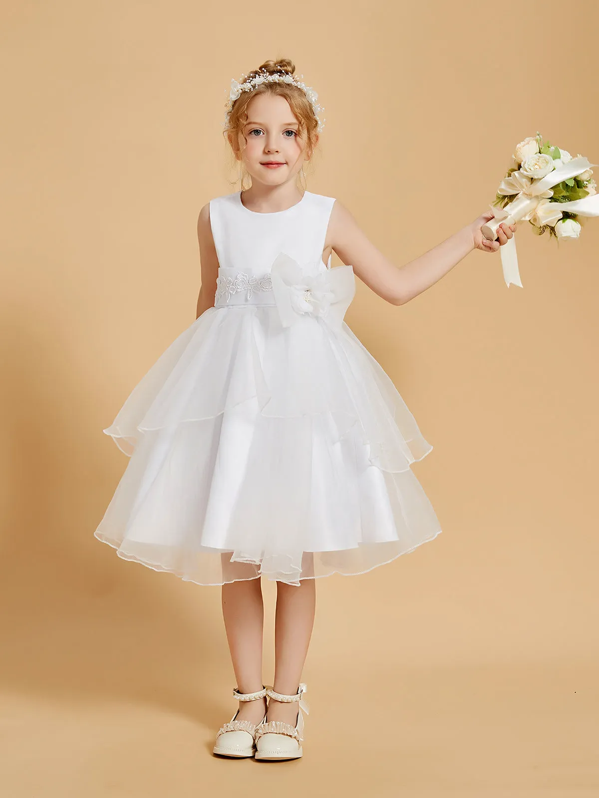 Adorables Robes de Fille Longueur aux Genoux avec Accents de Nœud Papillon