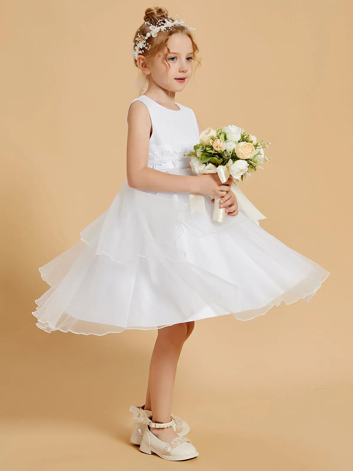 Adorables Robes de Fille Longueur aux Genoux avec Accents de Nœud Papillon