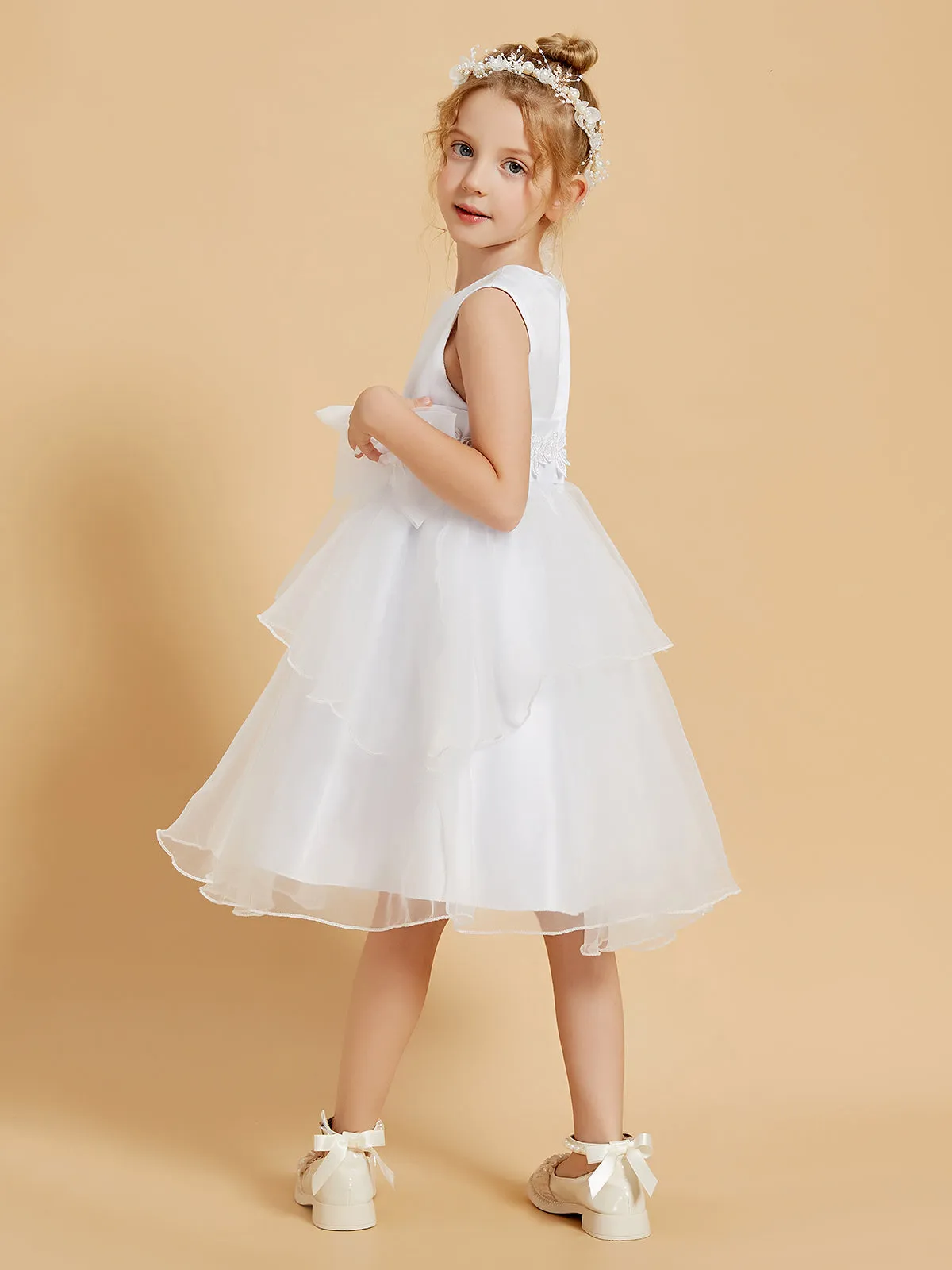 Adorables Robes de Fille Longueur aux Genoux avec Accents de Nœud Papillon