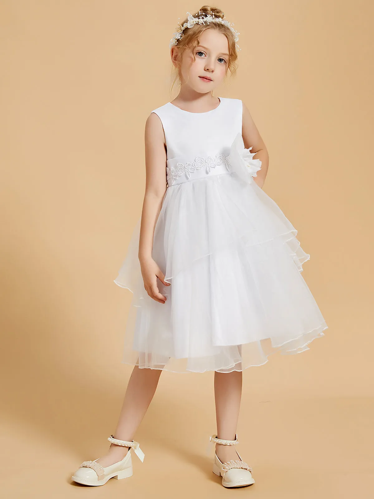 Adorables Robes de Fille Longueur aux Genoux avec Accents de Nœud Papillon
