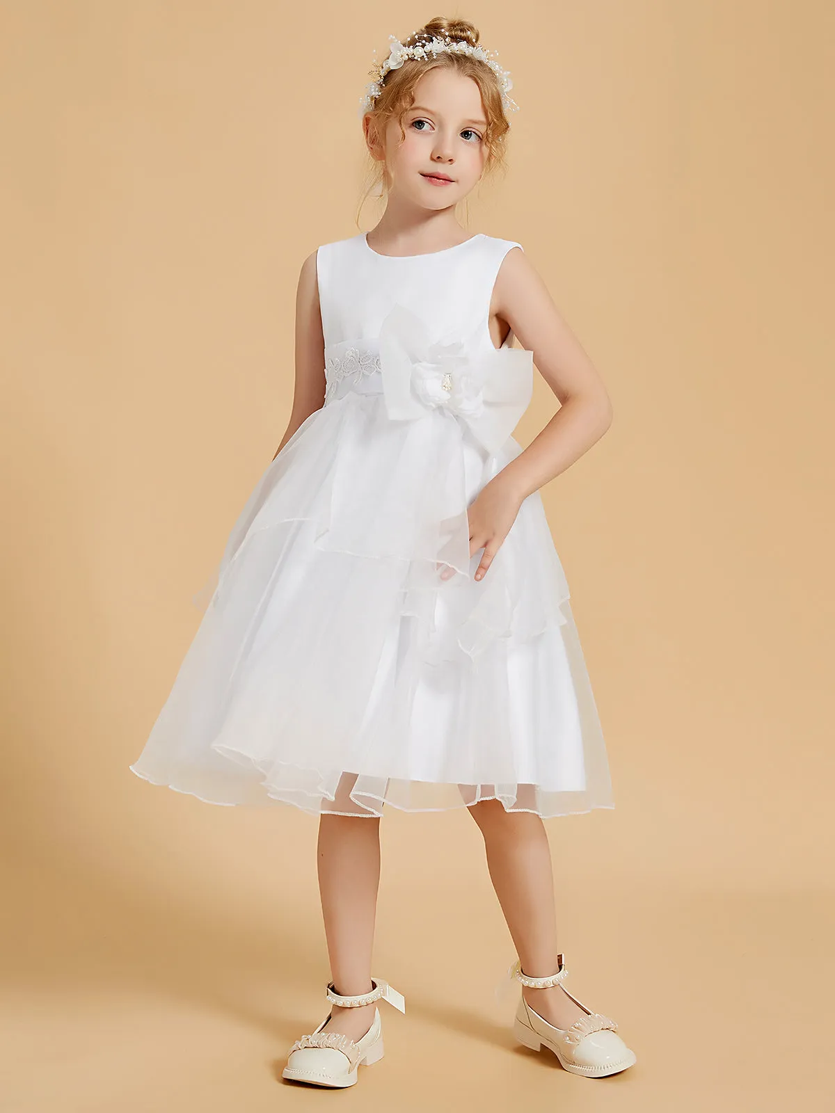 Adorables Robes de Fille Longueur aux Genoux avec Accents de Nœud Papillon